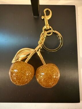 Gold Cherry Keychain Bag Charm - Women's Accessory